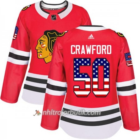 Dame Ishockey Chicago Blackhawks Tröja Corey Crawford 50 Adidas 2017-2018 Röd USA Flag Fashion Authentic